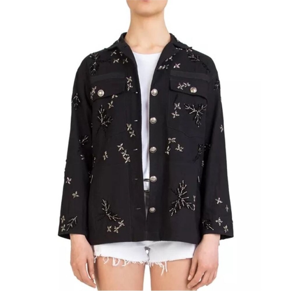 The Kooples Black Embroidered Utility Jacket EUC